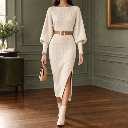 Ribbed Knit Midi Sweater Dress