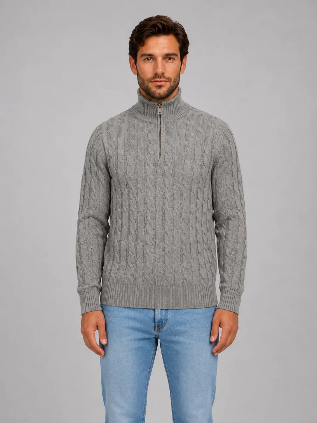 Men's Cable Knit Quarter-Zip Sweater