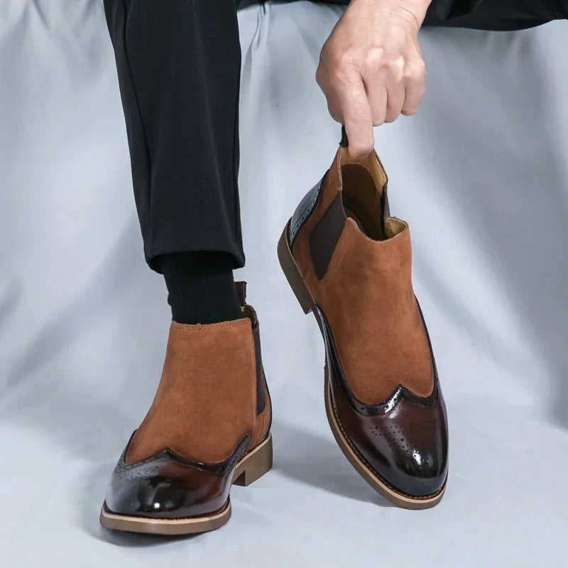 Men's Suede Wingtip Chelsea Boots