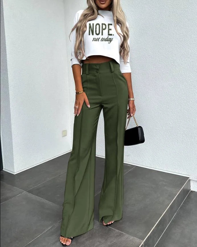 Cropped Top and High-Waist Wide-Leg Pant Set