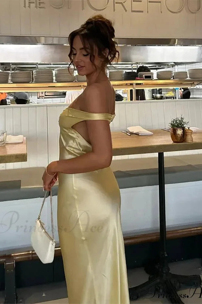 Clara | Off-Shoulder Satin Maxi Dress