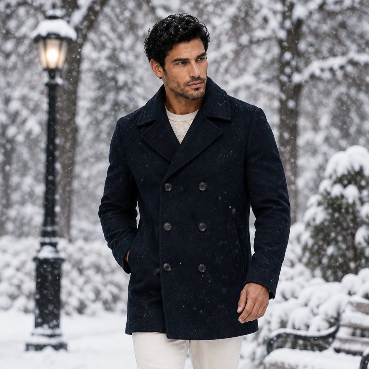 Men's Pea Coat – Navy Wool Double-Breasted