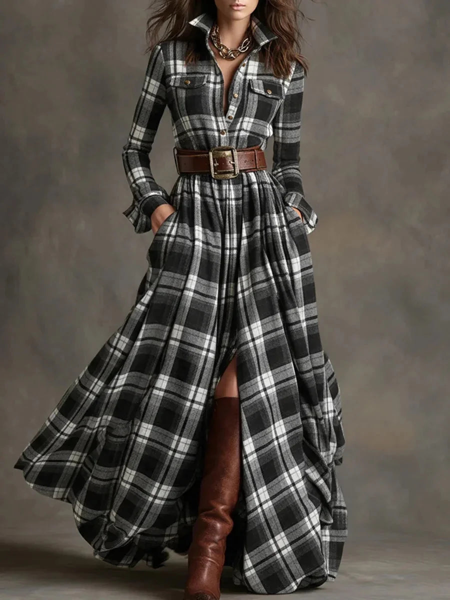 Plaid Flannel Button Front Maxi Dress