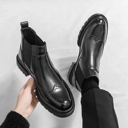 Men's Chelsea Boots – Black Leather Brogue Lug Sole