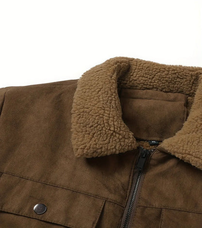 Men's Stand Collar Winter Bomber Jacket with Fleece Collar