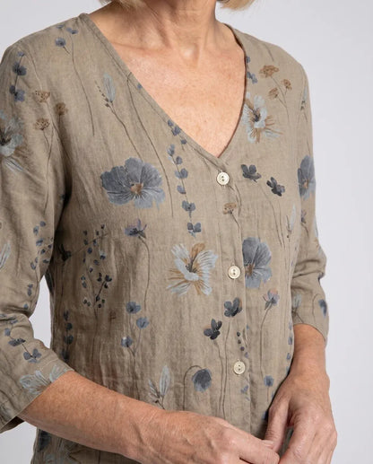 V-Neck Three-Quarter Sleeve Printed Blouse