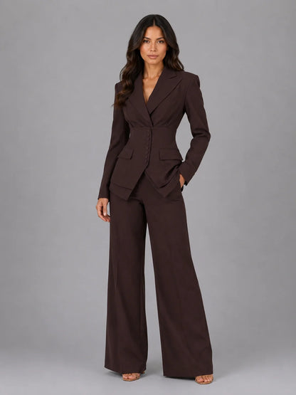 Three-Piece Pant Suit Set with Wide-Leg Trousers