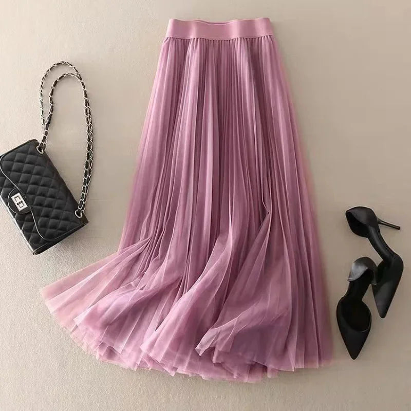 Pleated Tulle Maxi Skirt