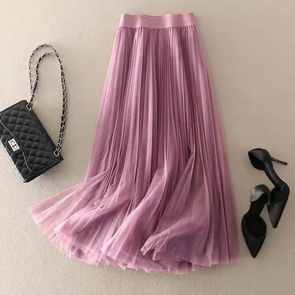 Pleated Tulle Maxi Skirt