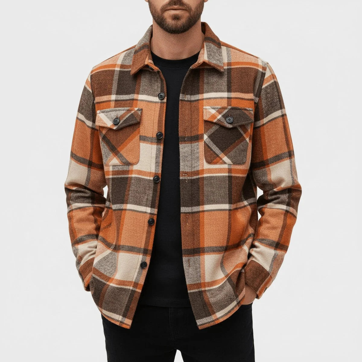 Men's Plaid Flannel Shacket with Sherpa Collar