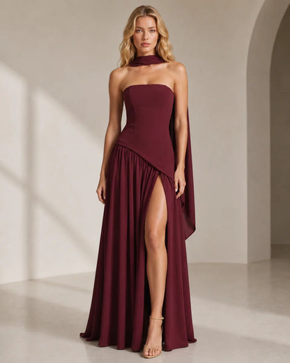 Strapless Scarf-Neck Maxi Dress