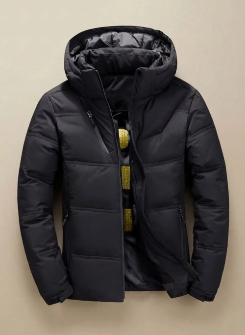 Men's Hooded Puffer Jacket – Black Detachable Hood