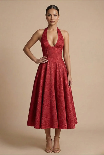 Juliet | Jacquard Halter Midi Dress A-Line