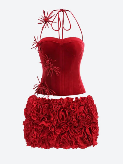 Raven | Corset Top and Ruffle Mini Skirt Set