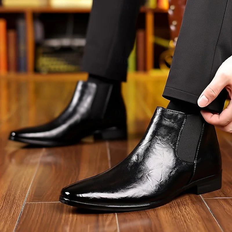 Men's Chelsea Boots – Brown Polished Leather-Look