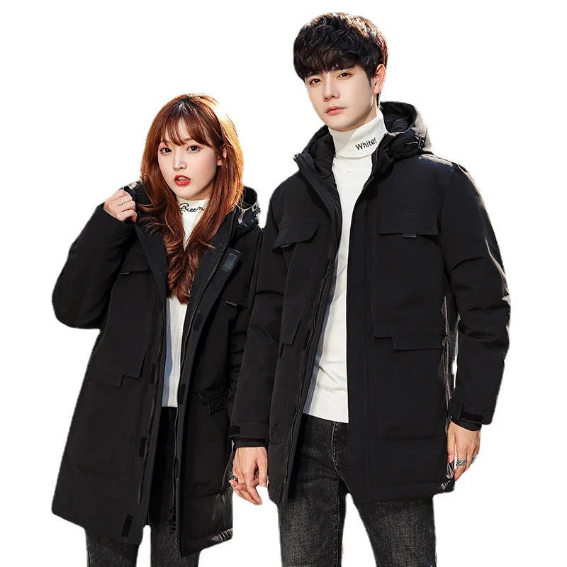 Men's Hooded Puffer Jacket – Black Long Parka
