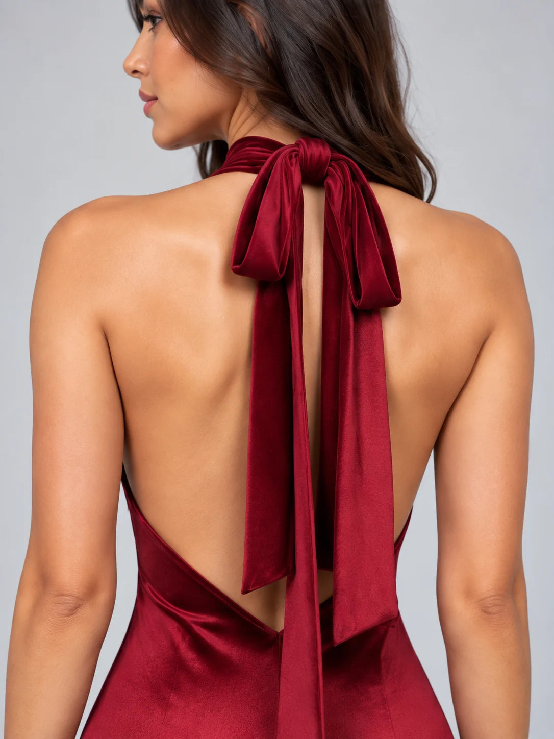 Rhea | Satin Halter Maxi Dress Backless