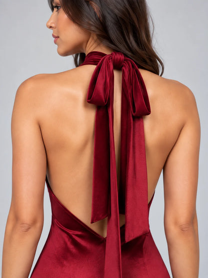 Rhea | Satin Halter Maxi Dress Backless