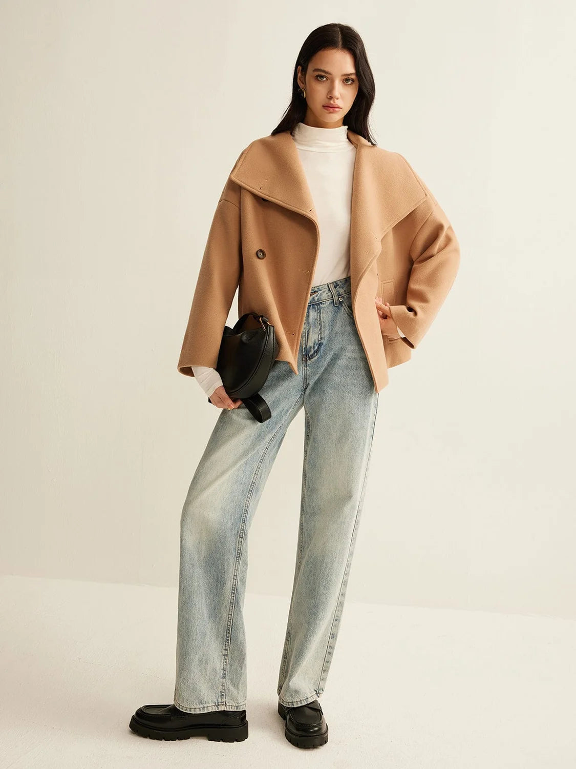 Wool Coat – Khaki Cropped Wool-Blend