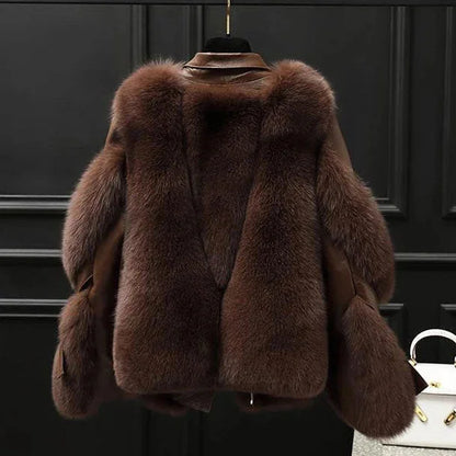 Women's Faux Leather Jacket with Fur Collar