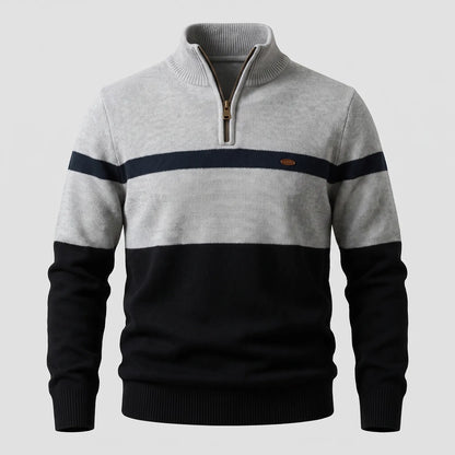 Men's Striped Knit Quarter Zip Sweater