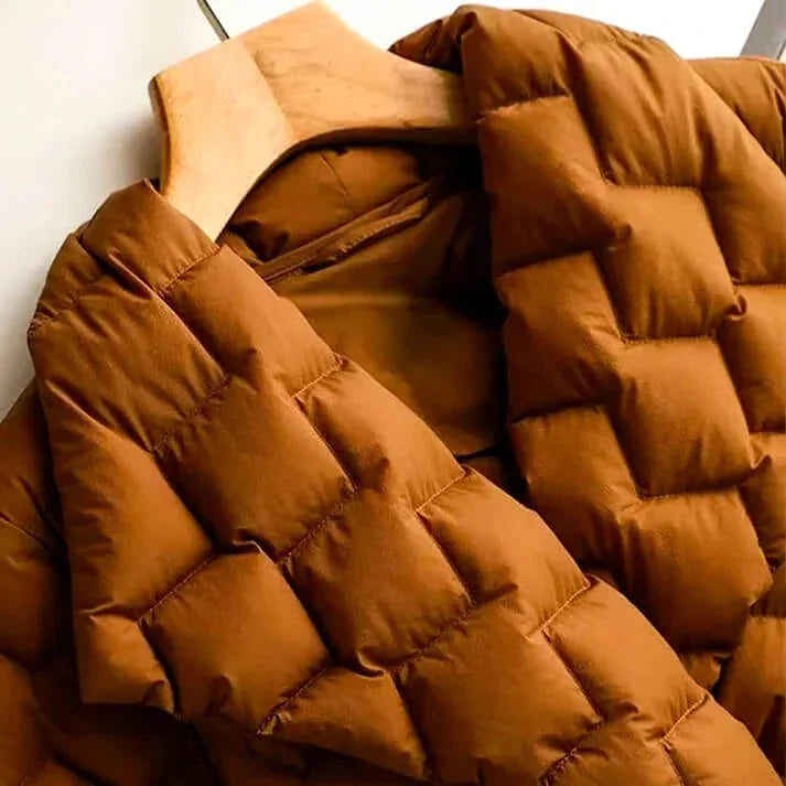 Women's Belted Quilted Puffer Coat with Shawl Collar