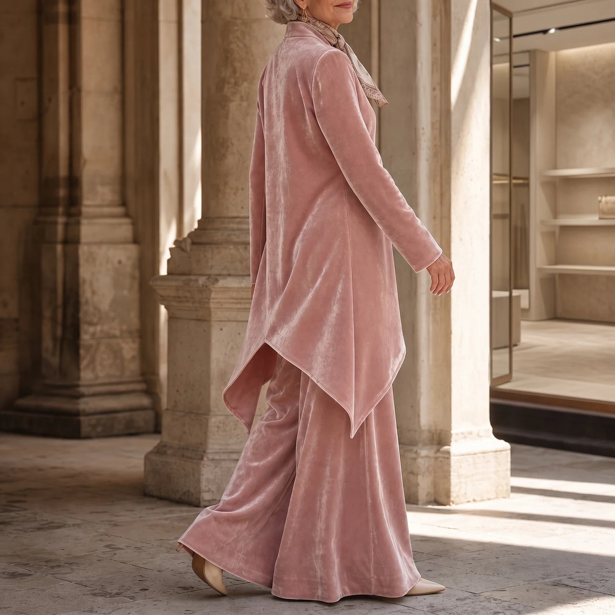 Velvet Drape Top and Wide-Leg Pant Set