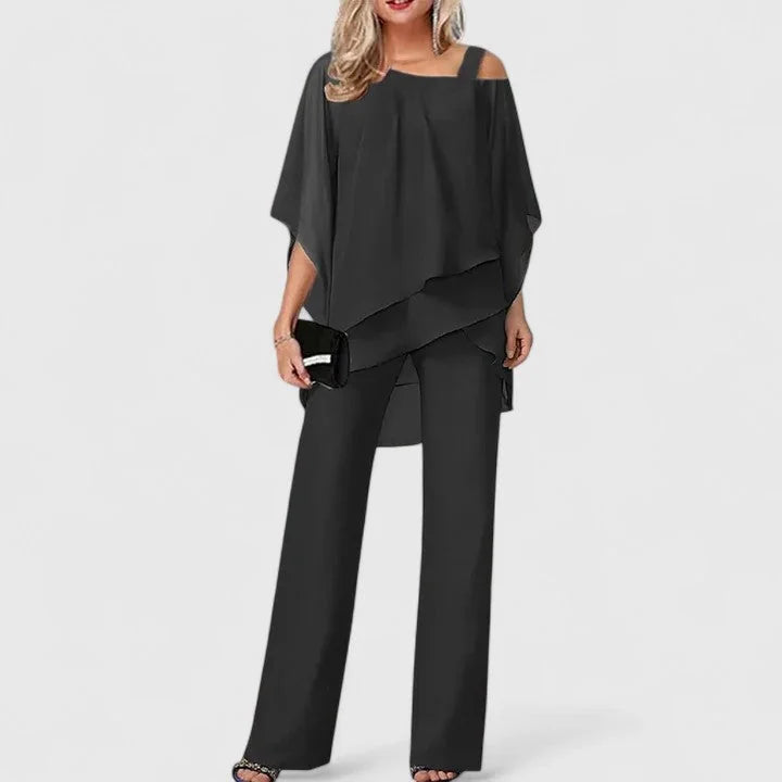 Cape Top and Wide-Leg Pant Set