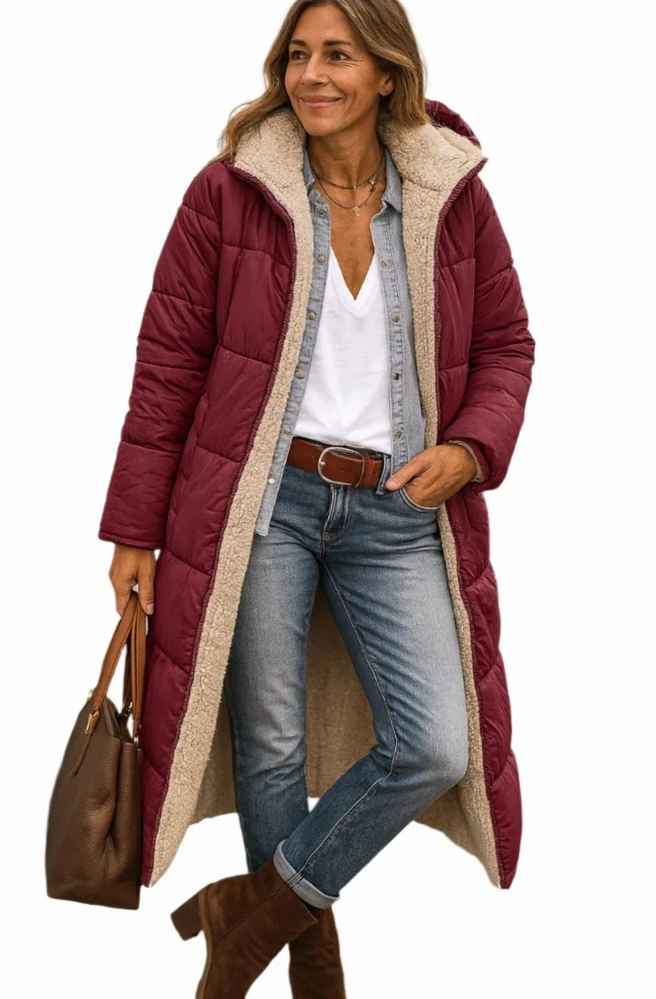 Long Hooded Puffer Coat – Black Sherpa Lined