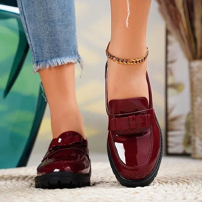 Patent Platform Loafers with Bow
