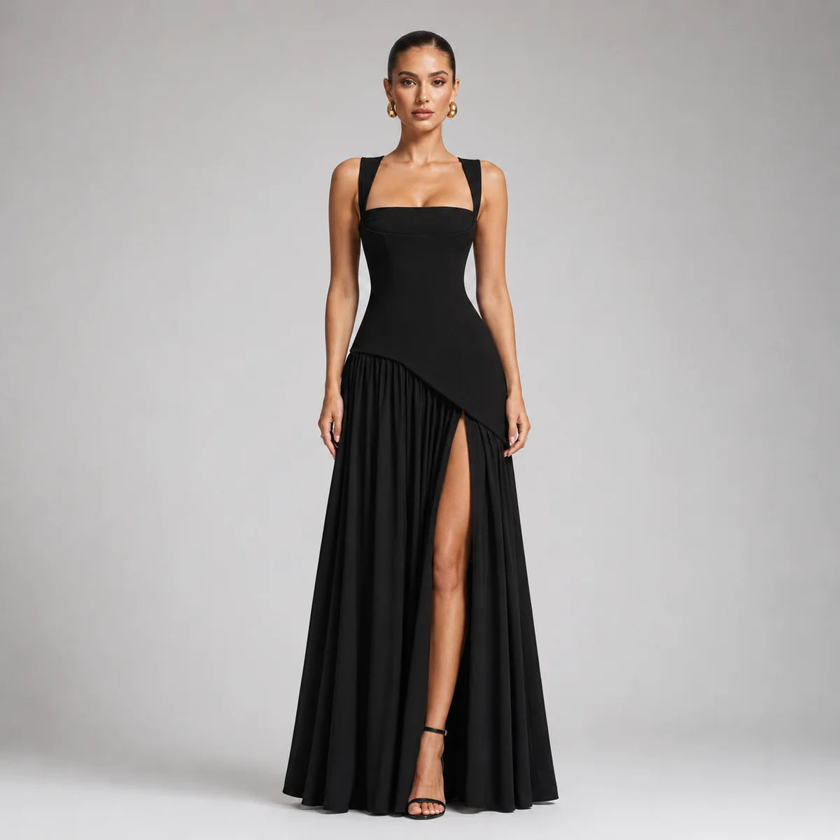 Draped Satin Wedding-Guest Maxi Dress