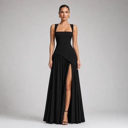 Draped Satin Wedding-Guest Maxi Dress