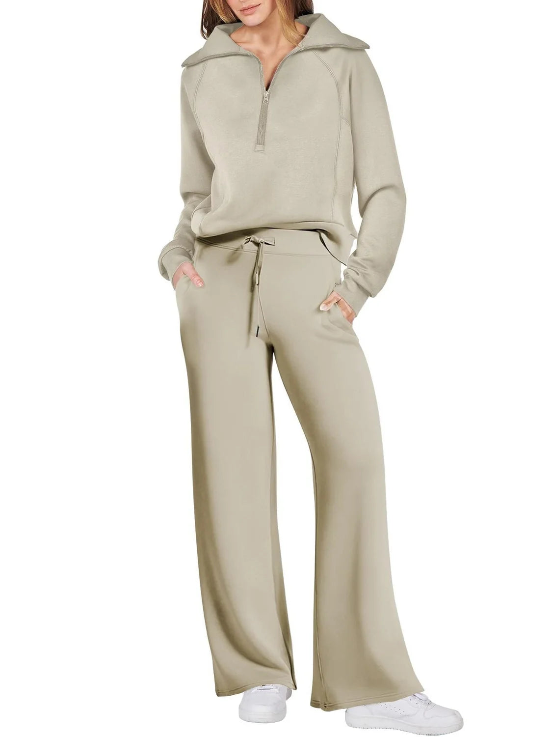 Two-Piece Lounge Set with Half-Zip Hoodie and Wide-Leg Sweatpants