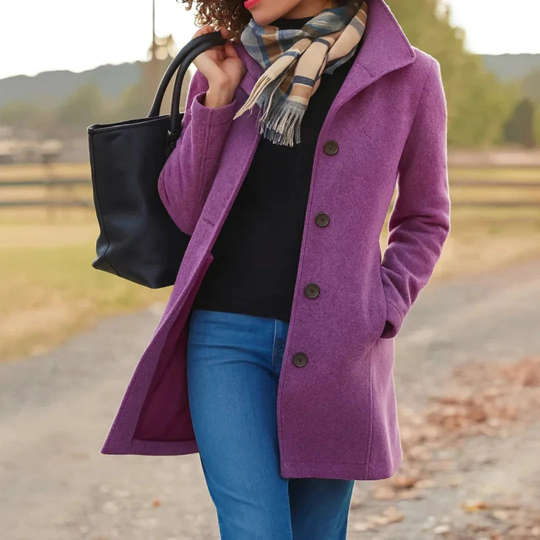 Wool Blend Pea Coat with Button Front