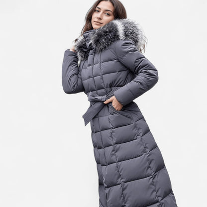 Long Puffer Coat with Faux Fur Hood