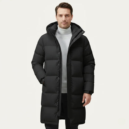 Men's Hooded Puffer Jacket – White Quilted Longline