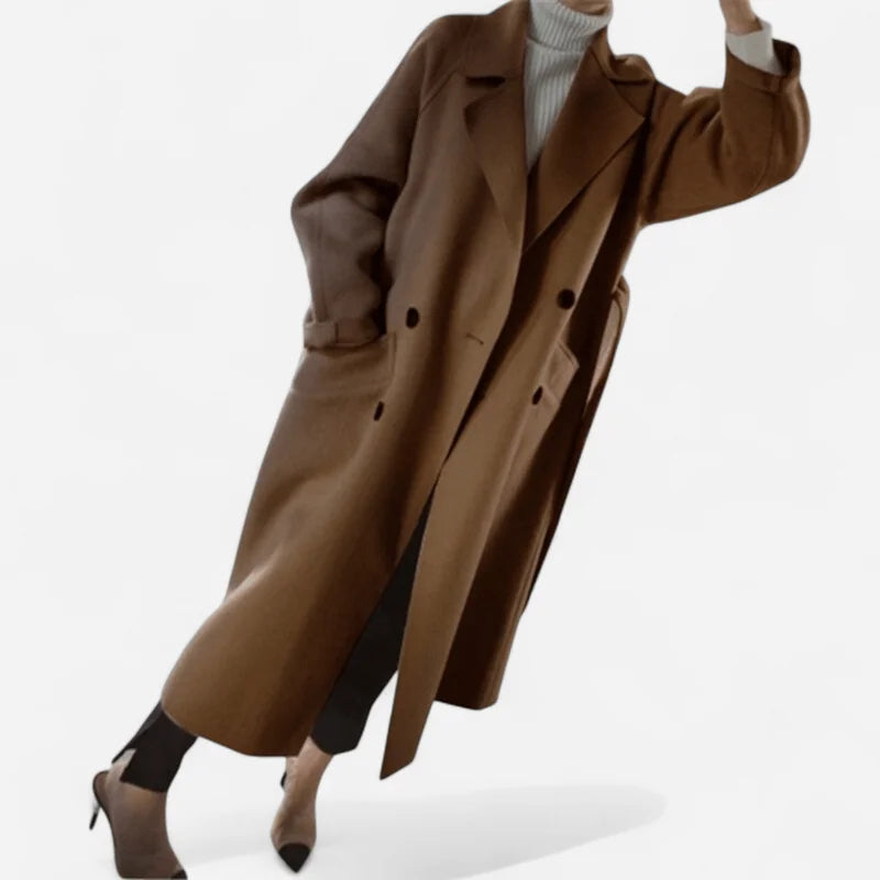 Wool Coat – Black Belted Double-Breasted