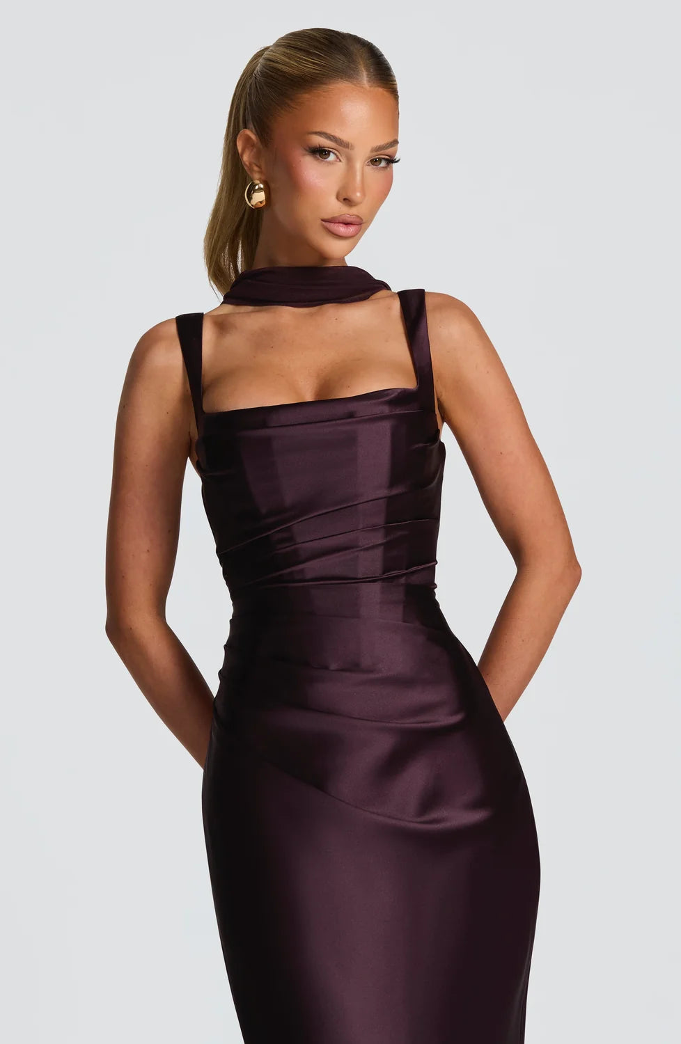 Margaux | Pleated Satin Maxi Dress
