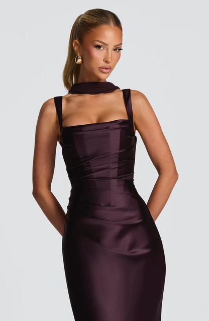 Margaux | Pleated Satin Maxi Dress