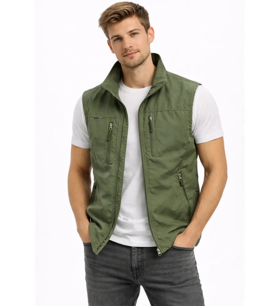 Men's Softshell Vest Stand Collar Full Zip