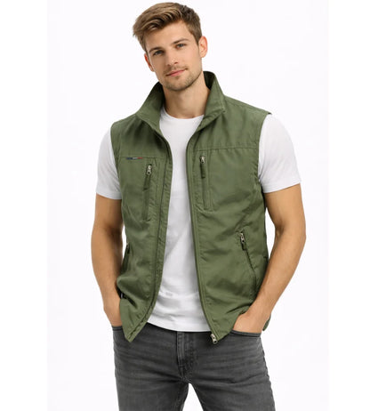 Men's Softshell Vest Stand Collar Full Zip