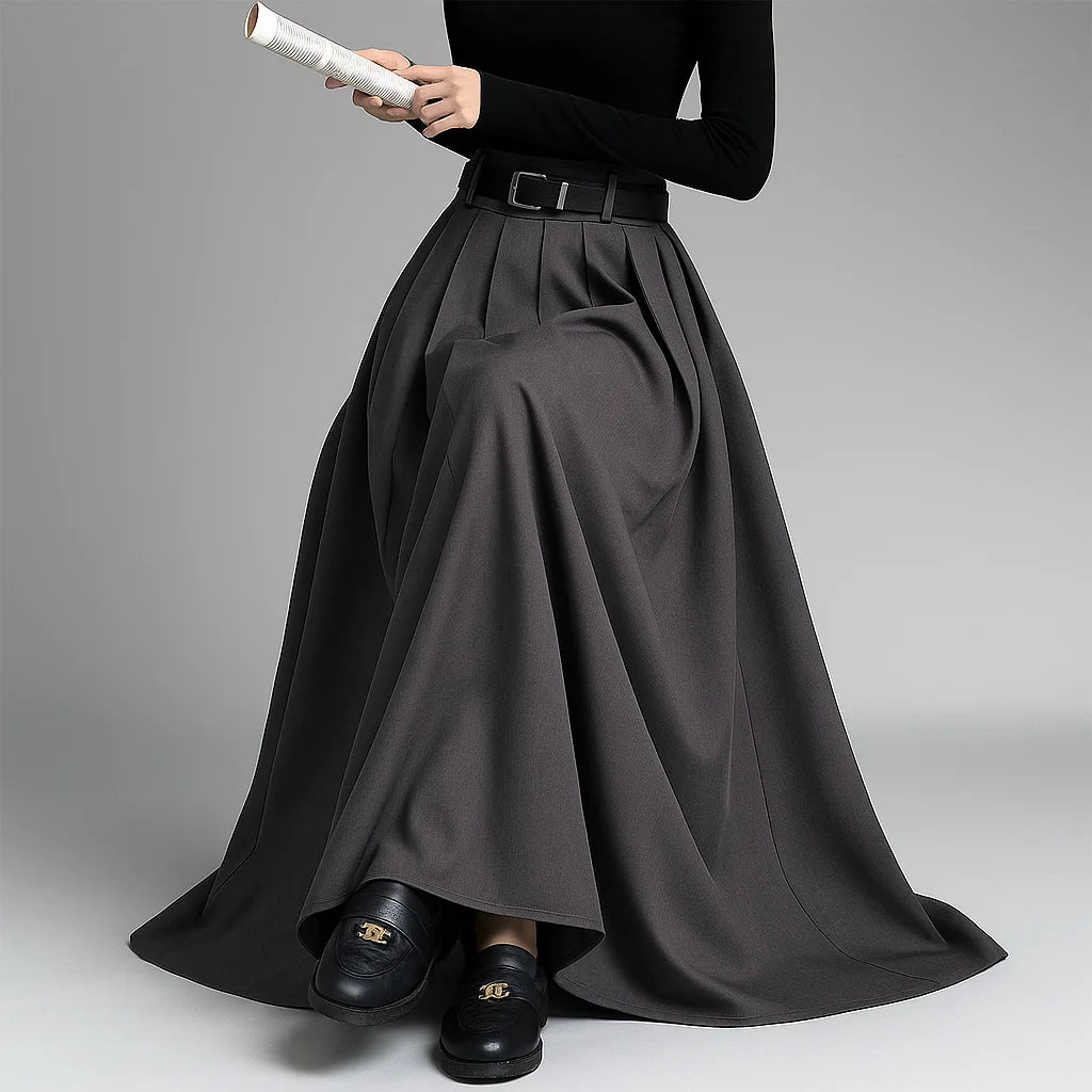 Maxi Skirt Pleated A-Line High Waist