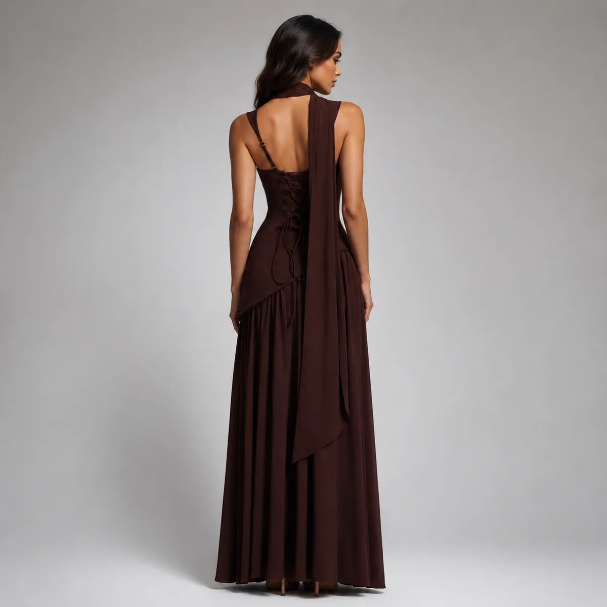 Draped Satin Wedding-Guest Maxi Dress