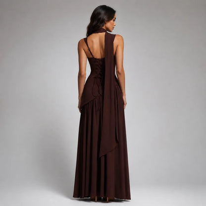 Draped Satin Wedding-Guest Maxi Dress
