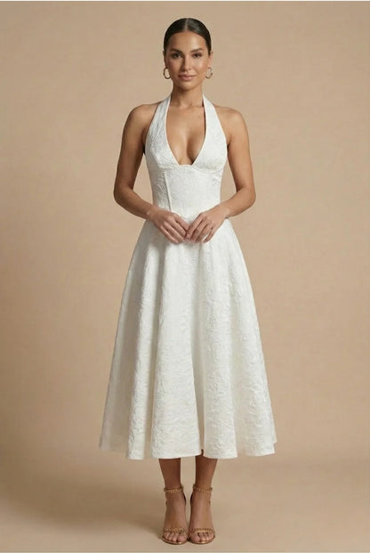 Juliet | Jacquard Halter Midi Dress A-Line