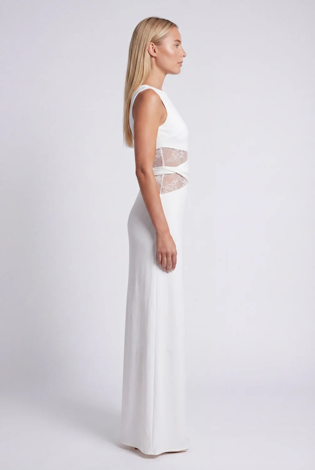 Lace Maxi Dress – Black Sheer Lace Waist Sleeveless