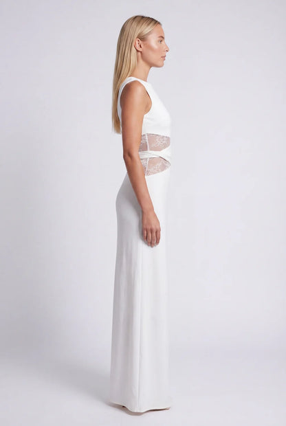 Lace Maxi Dress – Black Sheer Lace Waist Sleeveless