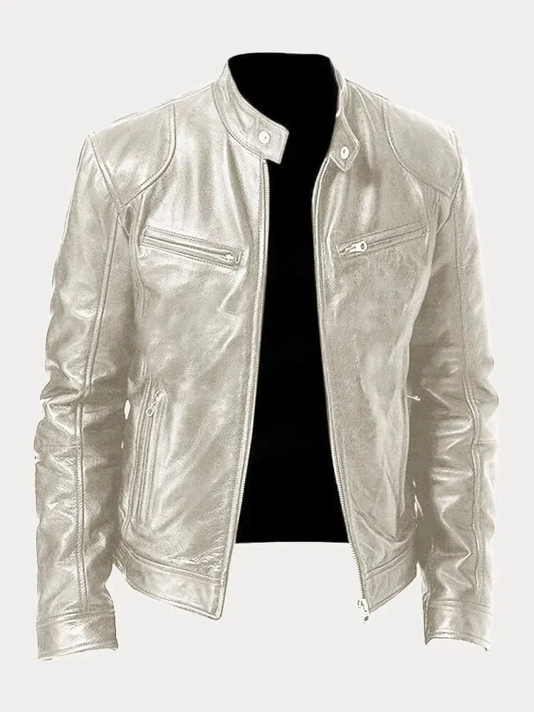 Men's Biker Jacket with Stand Collar