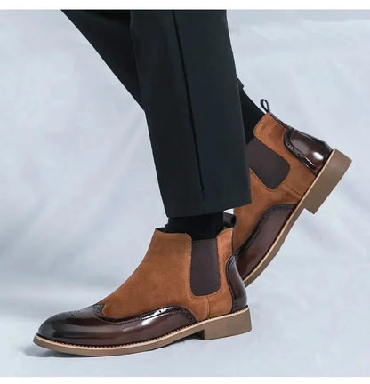 Men's Suede Wingtip Chelsea Boots
