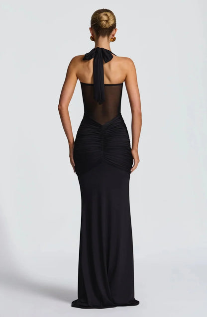 Wedding Guest Dress – Black Halter Maxi